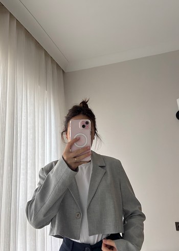 Gri Kadın Crop Blazer - Görsel 2