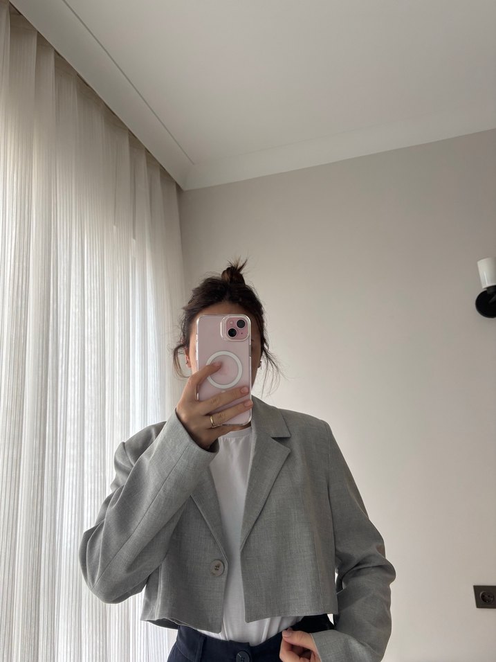 Gri Kadın Crop Blazer - Görsel 2