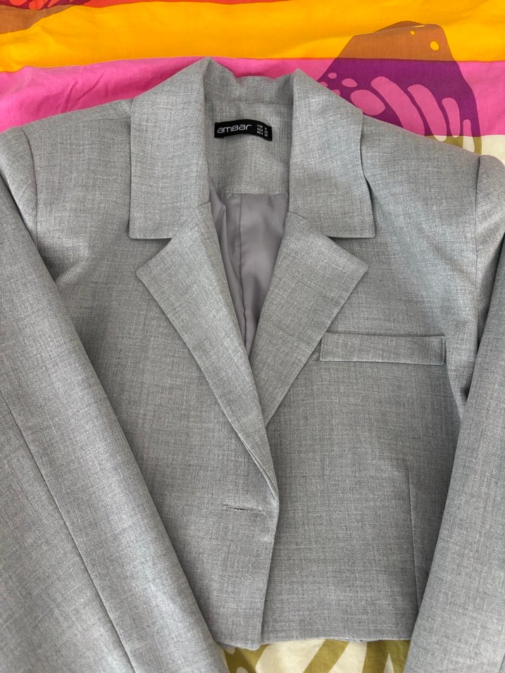 Gri Kadın Crop Blazer - Görsel 4