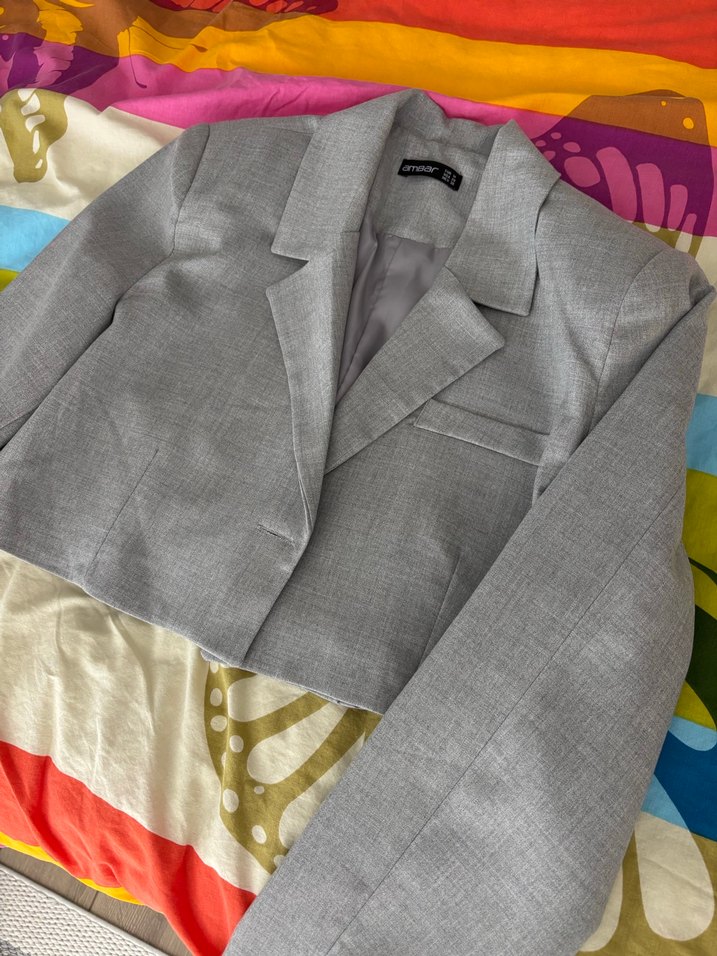 Gri Kadın Crop Blazer - Görsel 3