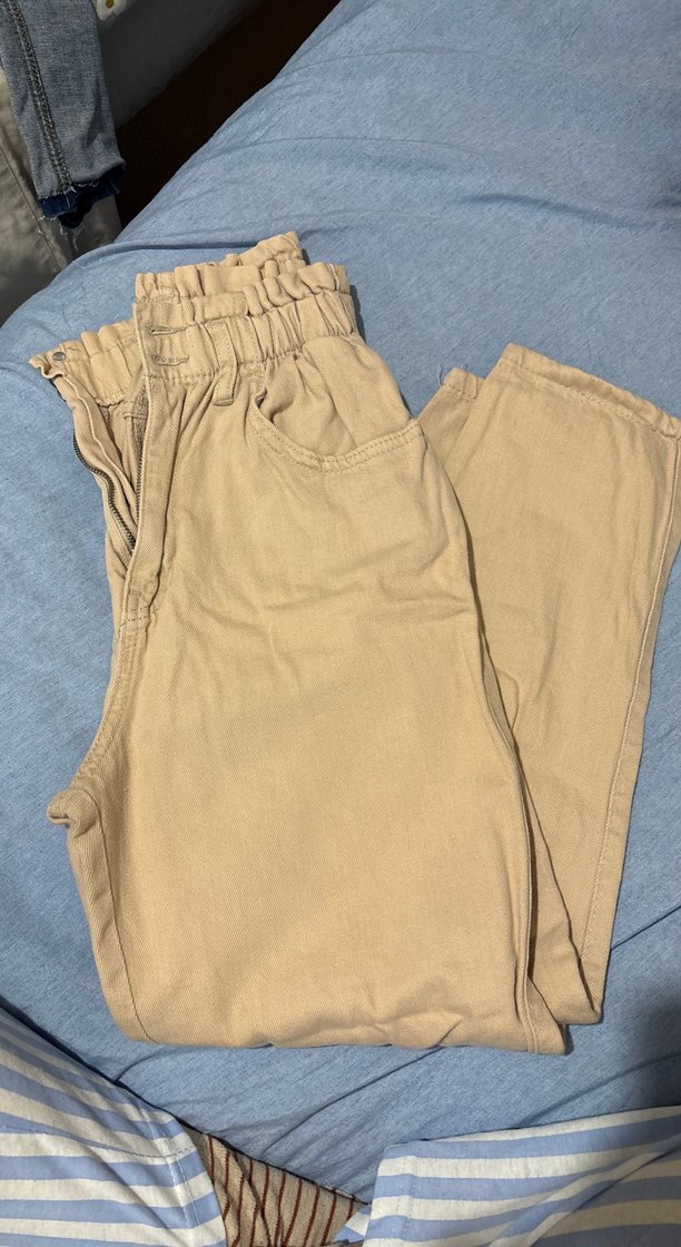 Bej Keten Rahat Kesim Kadın Pantolon - Görsel 3