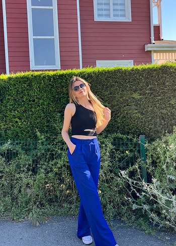 Parlak Lacivert Kadın Kumaş Pantolon - Görsel 4