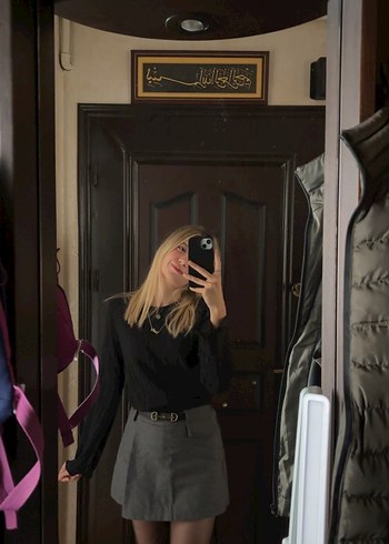 Yüksek bel dokuma mini şort etek - Görsel 3