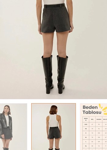 Yüksek bel dokuma mini şort etek - Görsel 2