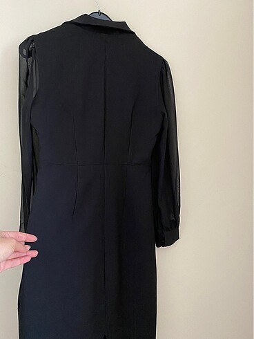 Kolları şifon kalem elbise - Görsel 5