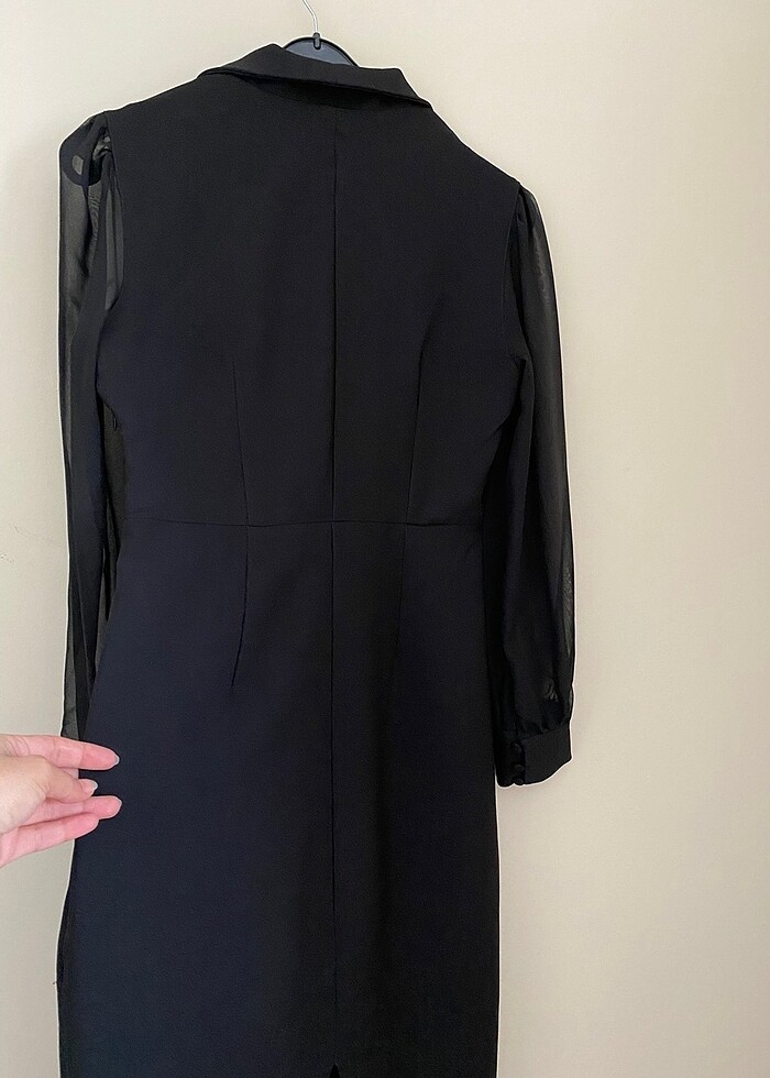 Kolları şifon kalem elbise - Görsel 5