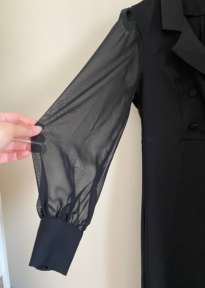 Kolları şifon kalem elbise - Görsel 3