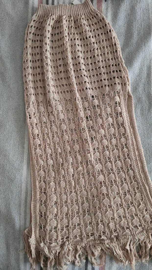 Bohem Tarz Bej Örgü Kadın Etek - Görsel 5