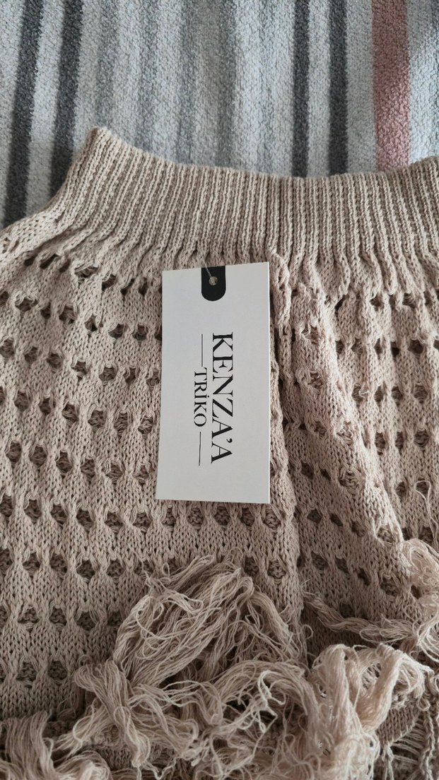 Bohem Tarz Bej Örgü Kadın Etek - Görsel 4