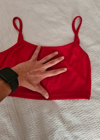 Parlak Kırmızı İnce Askılı Midi bluz - Görsel 3