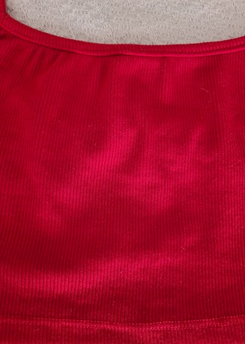 Parlak Kırmızı İnce Askılı Midi bluz - Görsel 2