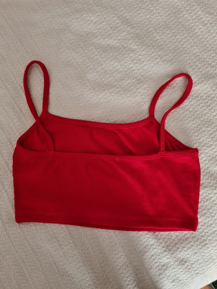 Parlak Kırmızı İnce Askılı Midi bluz - Görsel 4