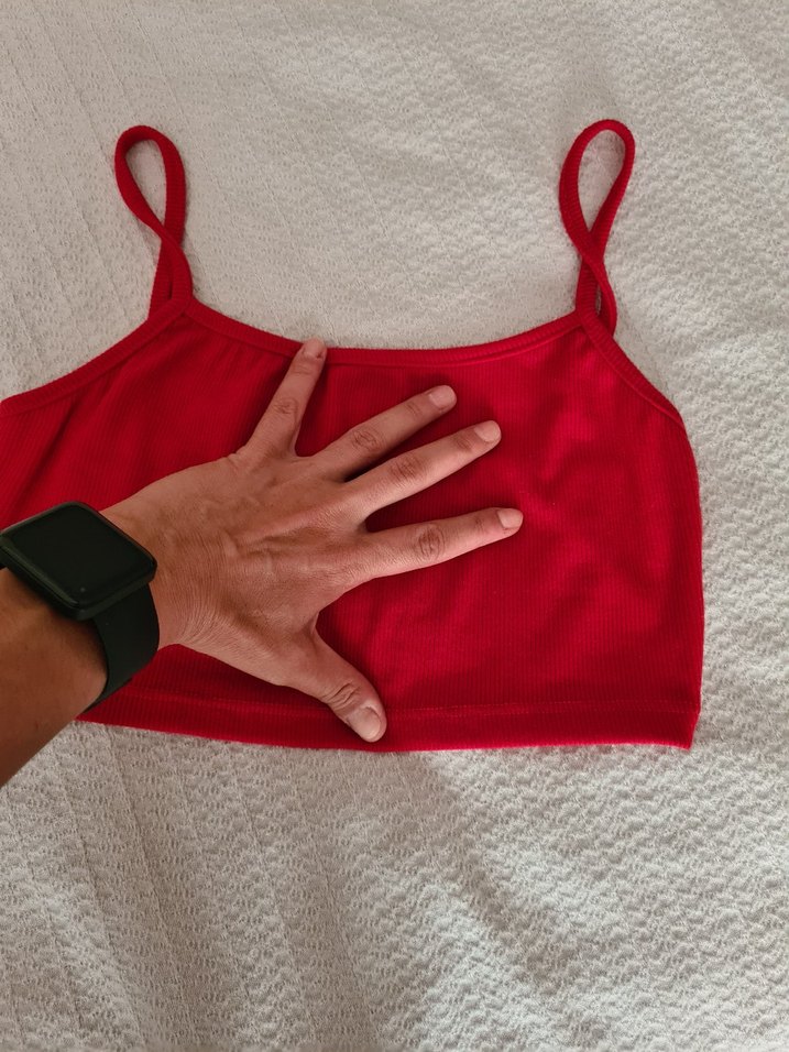 Parlak Kırmızı İnce Askılı Midi bluz - Görsel 3