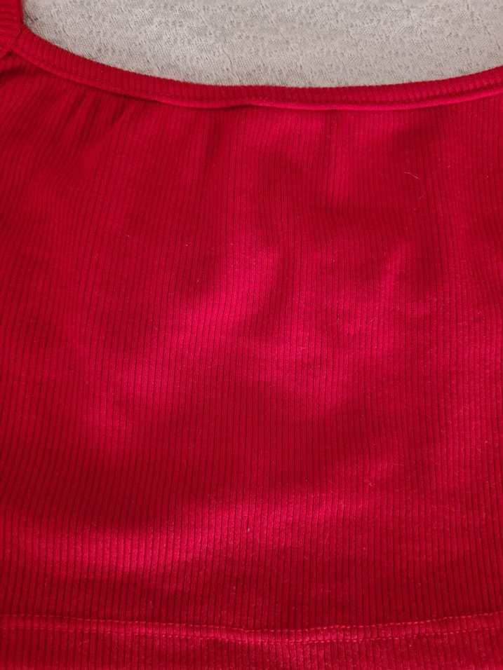 Parlak Kırmızı İnce Askılı Midi bluz - Görsel 2