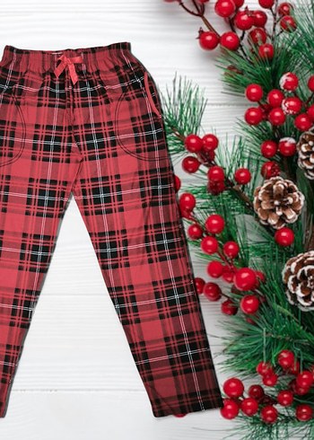 Düğmeli Kırmızı Ekose Erkek Kısa Pijama Altı - Görsel 2