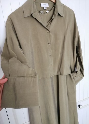 Yeşil Uzun Kollu Düğmeli Kadın Uzun Elbise - Görsel 6