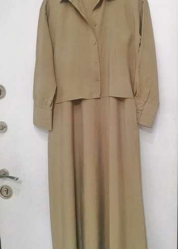 Yeşil Uzun Kollu Düğmeli Kadın Uzun Elbise - Görsel 5