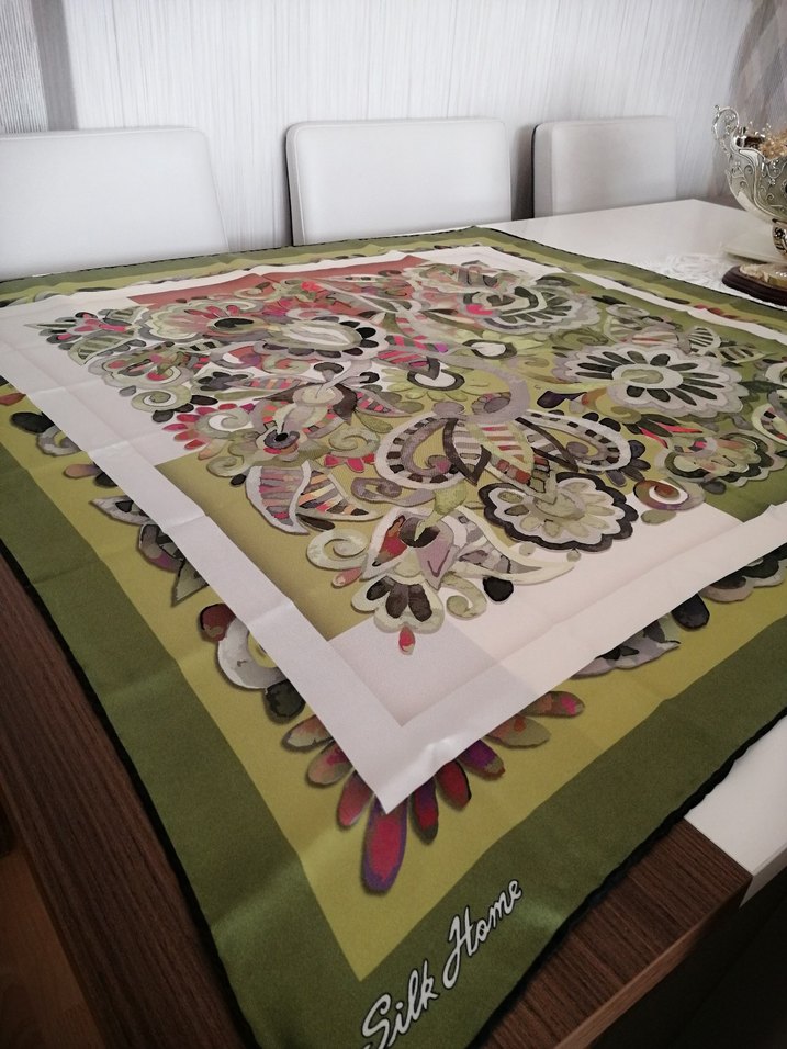 Dantel Detaylı Çok Renkli Bohem İpek Eşarp - Görsel 2