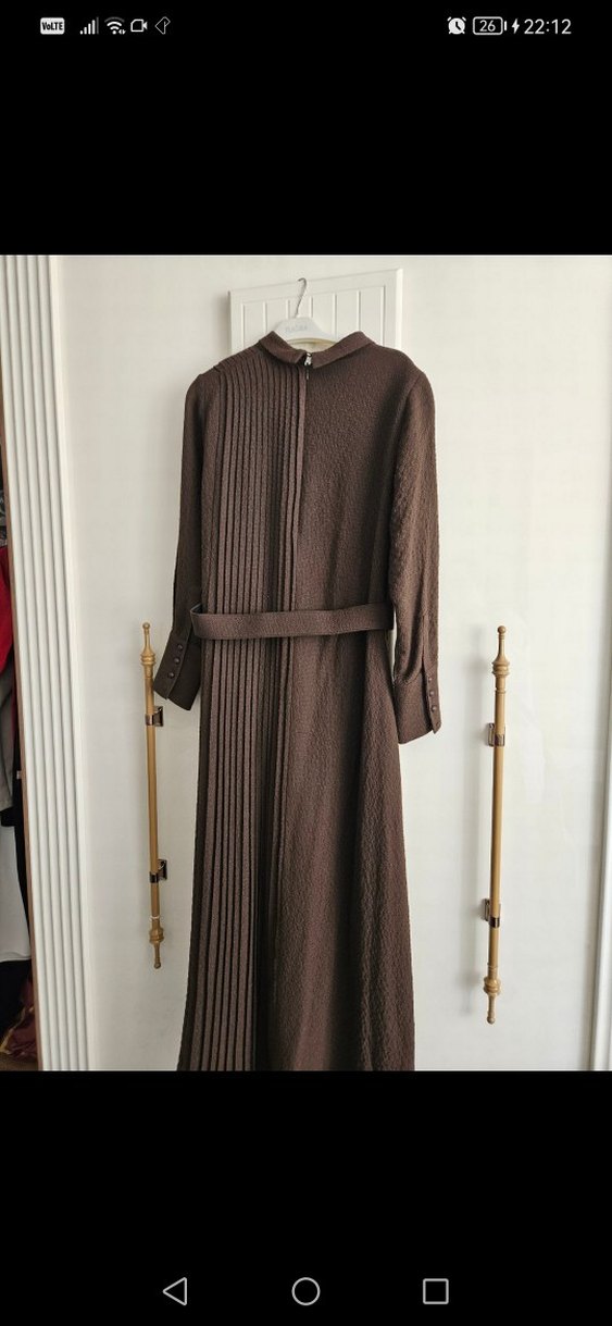 TUĞBA Kahverengi Kemerli Uzun Elbise - Görsel 5