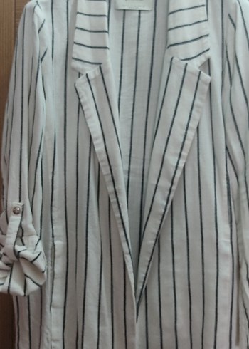 Çizgili Keten Kadın Blazer Ceket