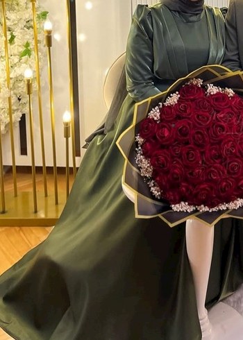 Uzun Kesim Koyu Yeşil Drapeli Kadın Abiye - Görsel 7