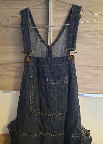 Kadın Lacivert Denim Midi Askılı Salopet - Görsel 2