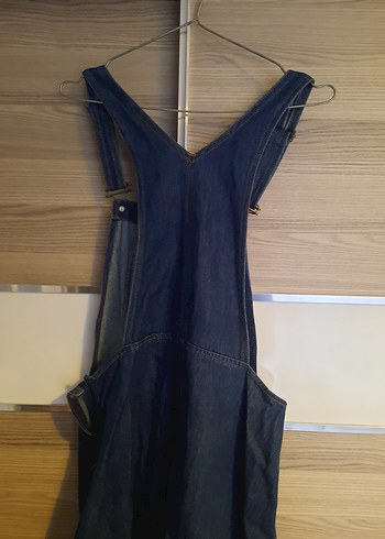 Kadın Lacivert Denim Midi Askılı Salopet - Görsel 3