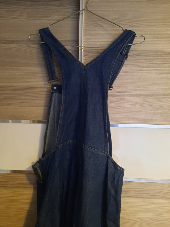 Kadın Lacivert Denim Midi Askılı Salopet - Görsel 3