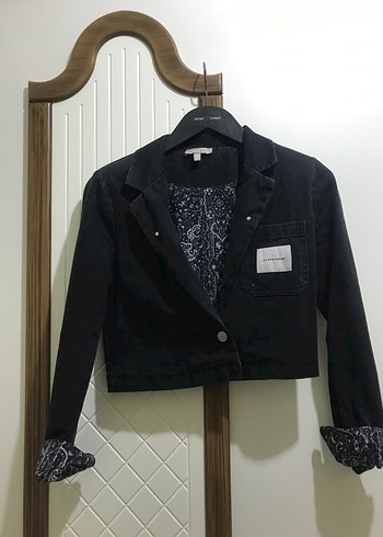 Les Benjamins Siklik Ve Rahatlik Antrasit Crop Denim Blazer