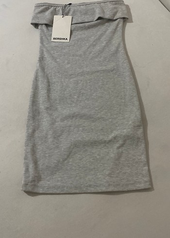 Bershka Gri Melanj Kisa Elbise