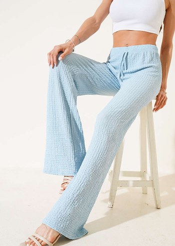 Mavi Örgü Kadın Pantolon Midi Boy - Görsel 2