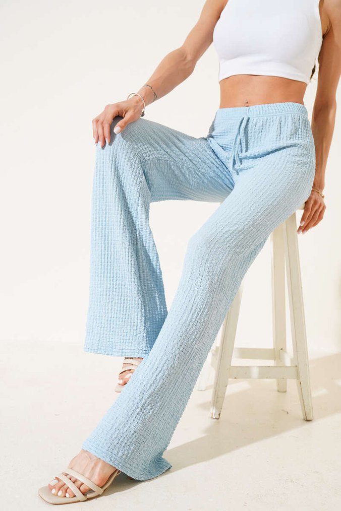 Mavi Örgü Kadın Pantolon Midi Boy - Görsel 2