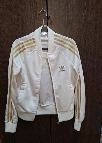 Beyaz Adidas Kadın Fermuarlı Ceket