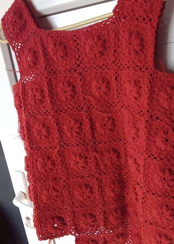 Dantel Detaylı Kıremıt renklıMidi Triko Elbise - Görsel 2