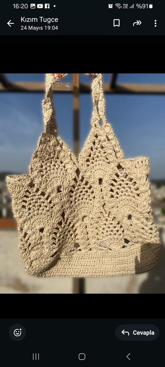 Bej Örgü Kadın Çanta - Görsel 2