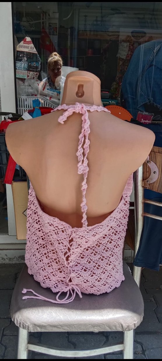 Dantel Detaylı Pembe Örgü Büstiyer 38 40 - Görsel 2