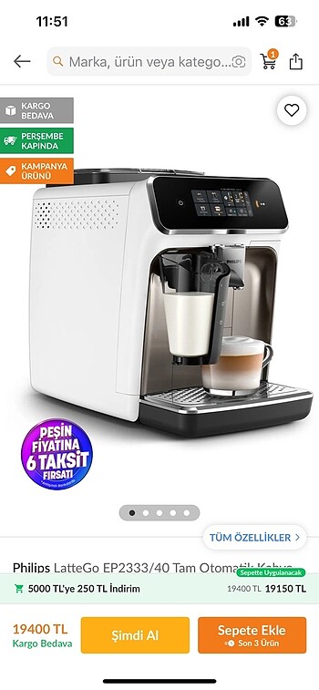 Philips EP233/40 Lattego kahve makinası sıfır