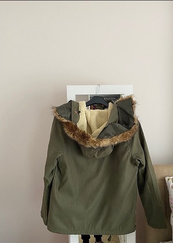 Kapüşonlu Kadın Haki Mont - Görsel 2