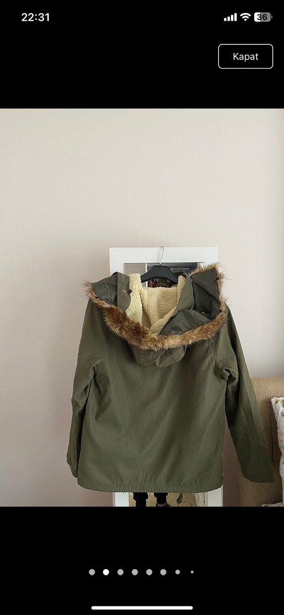 Kapüşonlu Kadın Haki Mont - Görsel 2