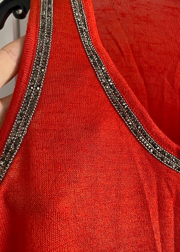 Taşlı, Salaş Kırmızı Kadın bluz - Görsel 5