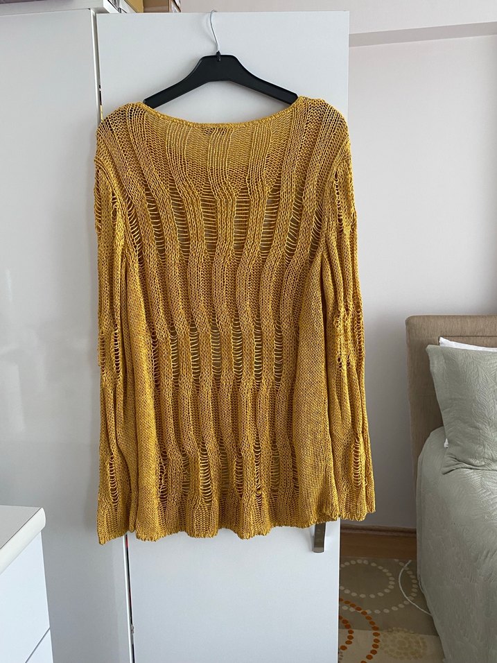 Sarı Örgü Bohem Kadın Kazak - Görsel 2