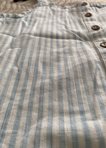 Düğmeli Çizgili Beyaz Kadın Kumaş Tulum - Görsel 5