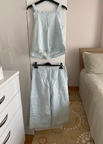 Düğmeli Çizgili Beyaz Kadın Kumaş Tulum - Görsel 2