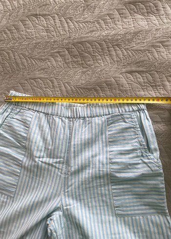 Düğmeli Çizgili Beyaz Kadın Kumaş Tulum - Görsel 4