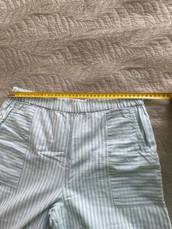 Düğmeli Çizgili Beyaz Kadın Kumaş Tulum - Görsel 4