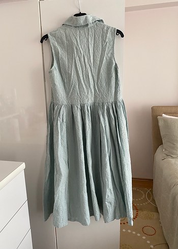 Kolsuz Midi Keten Elbise, Bohem Stil - Görsel 2