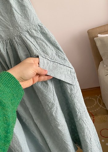 Kolsuz Midi Keten Elbise, Bohem Stil - Görsel 11