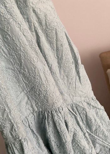 Kolsuz Midi Keten Elbise, Bohem Stil - Görsel 7