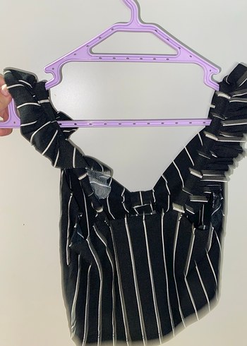Çizgili Siyah Mini Askılı Bustiyer - Görsel 2