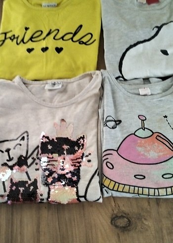 Kız Çocuk Gri Payetli Baskılı Tişört dört âdet - Görsel 3